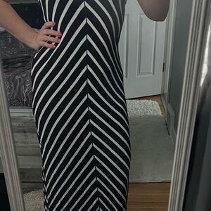 Max Studio Black and White Halter Bodycon Maxi Dress